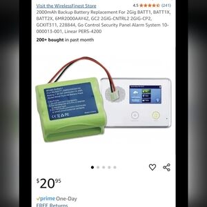 2000mAh Backup Battery Replacement For 2Gig BATT1, BATT1X, BATT2X, 6MR2000AAY4Z,